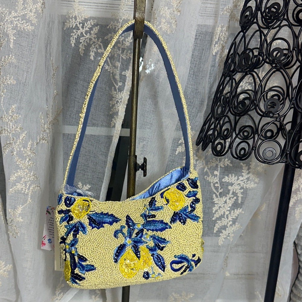 Made in India yellow lemon beaded shoulder bag